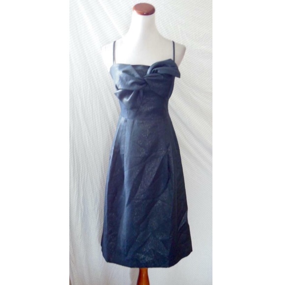 NEW GAL MEETS GLAM Shimmery NAVY Lucille STARRY NIGHT Fit & Flare BOW DRESS 4 - Picture 8 of 14